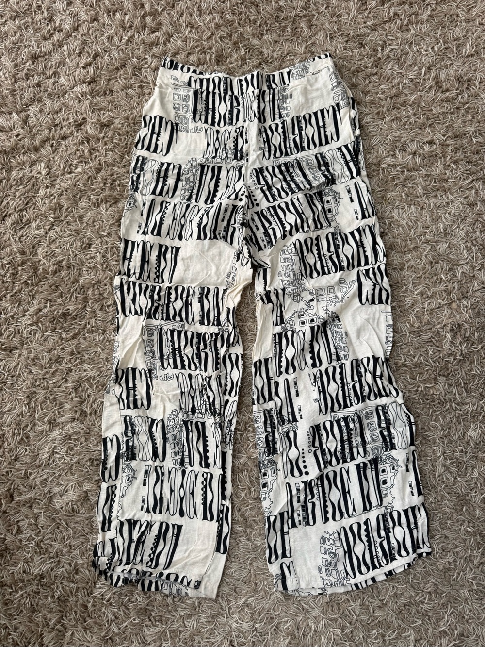 Black & White Printed Wide-leg Trousers